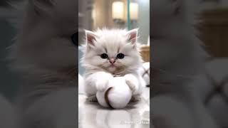 a cute white kitten is playing with fur ball. #kittenlove #catsoftiktok