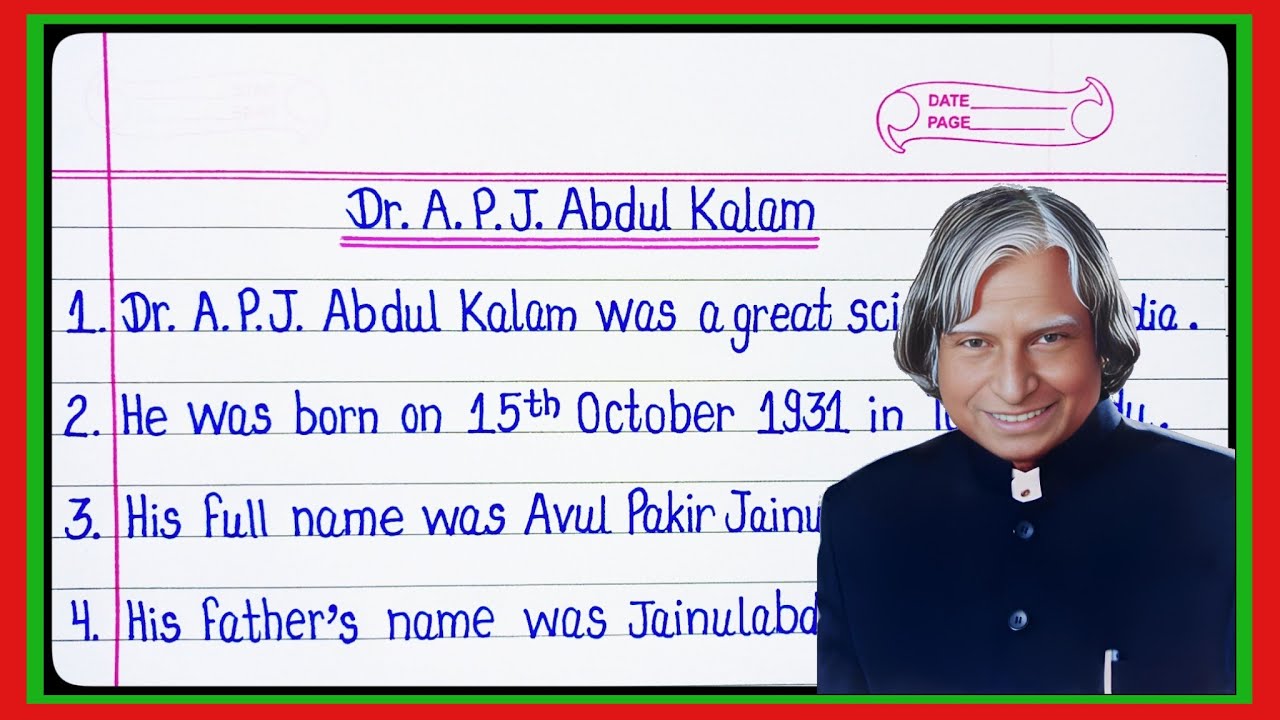 10 Lines On Dr APJ Abdul Kalam In English/Essay On Dr APJ Abdul Kalam ...