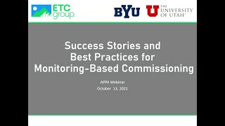 APPA WEBINAR: Success Stories and Best Practices for Monitoring-Based Commissioning