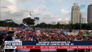 Duterte supporters to gather at Luneta on Feb. 25