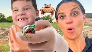 Caleb and Mommy go on a Neighborhood Bug hunt to Look for Frogs, Catch Bugs and Ride Bikes!