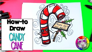 How To Draw a Christmas Candy Cane for KIDS! Candy Cane Step-By-Step Directed Drawing Tutorial