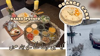 BAKED POTATO \u0026 ORANGE CAKE | Zindagi Ki Haqeeqat | Heavy snowfall #bakedpotatoes #orangecake