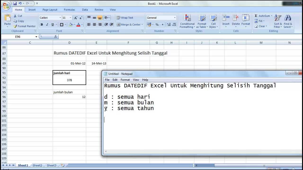 Rumus DATEDIF Excel Untuk Menghitung Selisih Tanggal - YouTube