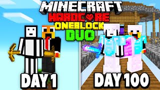 We Survived 100 Days On ONE BLOCK In Hardcore Minecraft - DUO 100 Days