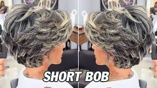 Classy Textured Short Layered Bob Haircut Tutorial for Curly Hair | Volume Pixie Bob Cut for Women