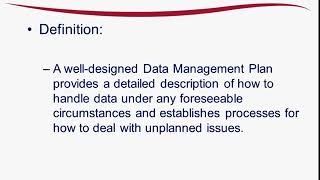 Data Management Plan Creation: Content and Rationale Trailer
