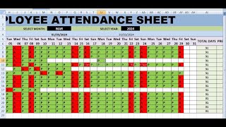 AUTOMATED ATT SHEET  ATT SHEET IN EXCEL LIVE COURSE IN EXCEL  EMPLOYEE  ATTENDENCE SHEET PRESENT