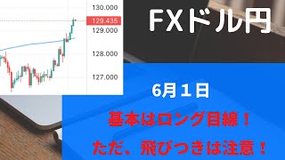 【FX　ドル円 6月1日】基本はロング目線！130円に届くか？ただし飛びつき注意！