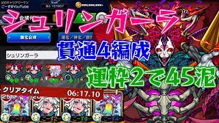 【モンスト】シュリンガーラ 運枠2 貫通4編成【ごーず】