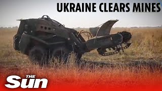 Ukraine blows up Russian land mines using Slovakian clearance vehicle