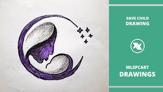 How to draw Mother day drawing with child poster | Save Girl Child drawing step by step for kids