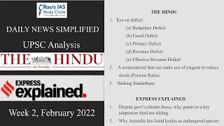 Last Week Current Affairs for UPSC IAS (Week 2, Feb 2022)-The Hindu & I.E Explained-DNS Supplement