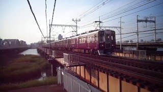 阪急電車　淀川鉄橋　電車次々に登場