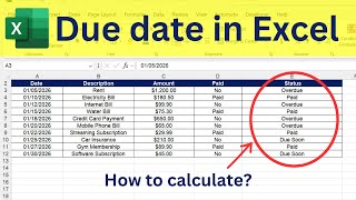How to Calculate Due Date Status in Excel (Overdue, Due Soon & Paid)
