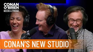 Conan Reacts To His New Podcast Studio | Conan O’Brien Needs a Friend