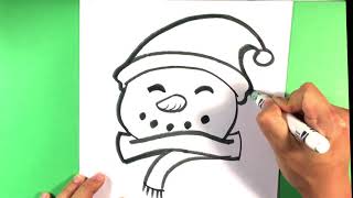 How to Draw Frosty the Snowman Head - Step by Step for beginners - Christmas Drawings