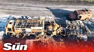 Russian column destroyed by Ukrainian forces in Kharkiv