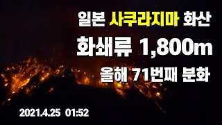 일본 사쿠라지마 화산이 분화하여 화쇄류가 1800m 질주 - 올해 71번째 화산 폭발