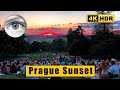 Czech Republic 4k Prague walk: Sunset in the city, Rieger Gardens, Vinohrady 🇨🇿 HDR ASMR