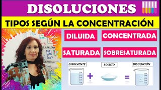 DISOLUCIONES   🔶Diluidas 🔶Concentradas 🔶Saturadas 🔶Sobresaturadas Tipos de  soluciones