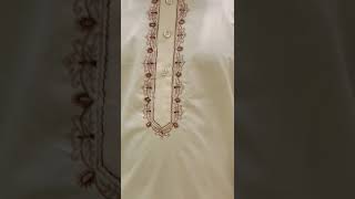 Beige Pathani Kurta Pajama with Embroidered hand work in middle for men