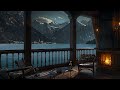 cozy lakeview balcony 🌧️ peaceful sleep u0026 relaxation with rain sounds and fireplace ambience