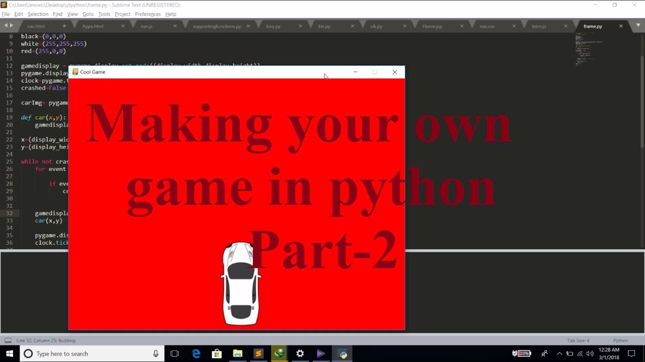 Part 2 : Making A Game In Python || Pygame - YouTube