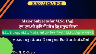 Major Subjects for M.Sc. (Ag)  In Hindi एम.एस.सी कृषि में प्रवेश हेतु प्रमुख विषय