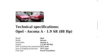 Opel - Ascona A - 1.9 SR (88 Hp) - Technical specifications