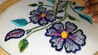 Flower design/Round stitch/Machine Embroidery/Tutorial for beginners