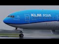 heavy rain with water blast at amsterdam schiphol airport 4k