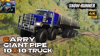 SnowRunner - Driving Monster Truck 10x10 Keny C 500 Offroad - Huge Pipe Delivery | Logitech G29 #4k