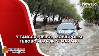 Pantau Banjir, Mobil Polisi Nekat Terobos Banjir di Kawasan Pantai Marina Semarang