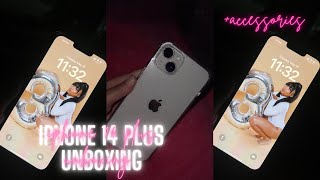 IPHONE 14 PLUS UNBOXING🤍 +accessories | raw reaction