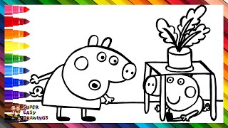 Drawing And Coloring Peppa Pig And George Pig Playing Hide And Seek 🐷🪴🌈 Drawings For Kids