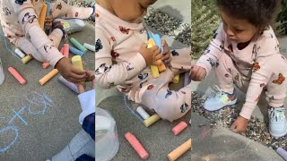 Kylie Jenner and Baby Stormi Webster Drawing with Chalks