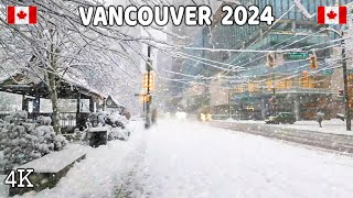 🇨🇦 【4K】❄️❄️❄️ EXTREME SNOWSTORM in Downtown Vancouver,  BC  Canada. Travel Canada. Relaxing walk.