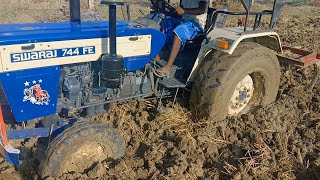 Swaraj 744 FE Tractor Stuck in mud with cultivator |  Swaraj Tractor mud video | Tractor Booster