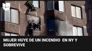 Una mujer se colgó de una ventana de un edificio en llamas en Nueva York  y sobrevivió