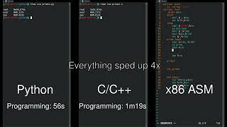 Python vs C++ vs Assembly Language Speed Comparison