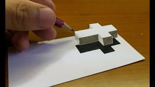 Very Easy!! How To Draw 3D Floating CROSS - 3D Trick Art on paper step by step