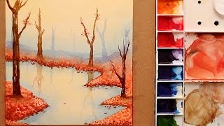 Scenery Drawing With Watercolor Painting For Beginners رسم مناظر