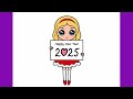 how to draw a girl easy step by step happy new year drawing