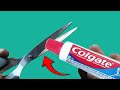 Simple Way!! Pour the toothpaste into the scissors. You will be amazed by the results