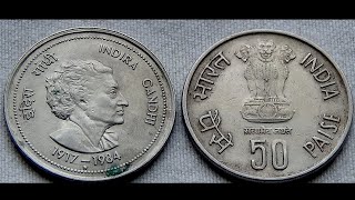 50 Paise (Death of Indira Gandhi,  Statesperson, 1917 -1984)  Commemorative coin - INDIA