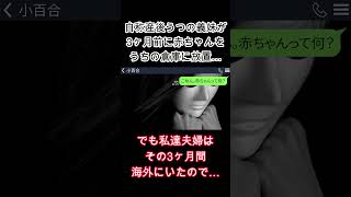 【LINE】産後うつのフリをしてウチの倉庫に0歳児を放置した義妹「3か月も預かってくれて助かったわｗ」→私は夫の海外赴任に同行し3か月家を空けていて…#shorts