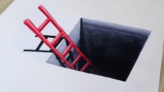 How to Draw Wood Ladder in the Hole - 3D Drawing Trick Art on Paper for Kids