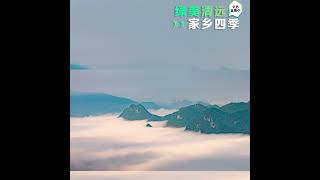 阳山县小江镇西岭村威灵殿日出，云海翻腾，霞光万丈，美不胜收