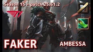 【KRサーバー/M1】T1 Faker アンベッサ(Ambessa) VS オリアナ(Orianna) MID - Patch25.S1.2 KR Ranked【LoL】